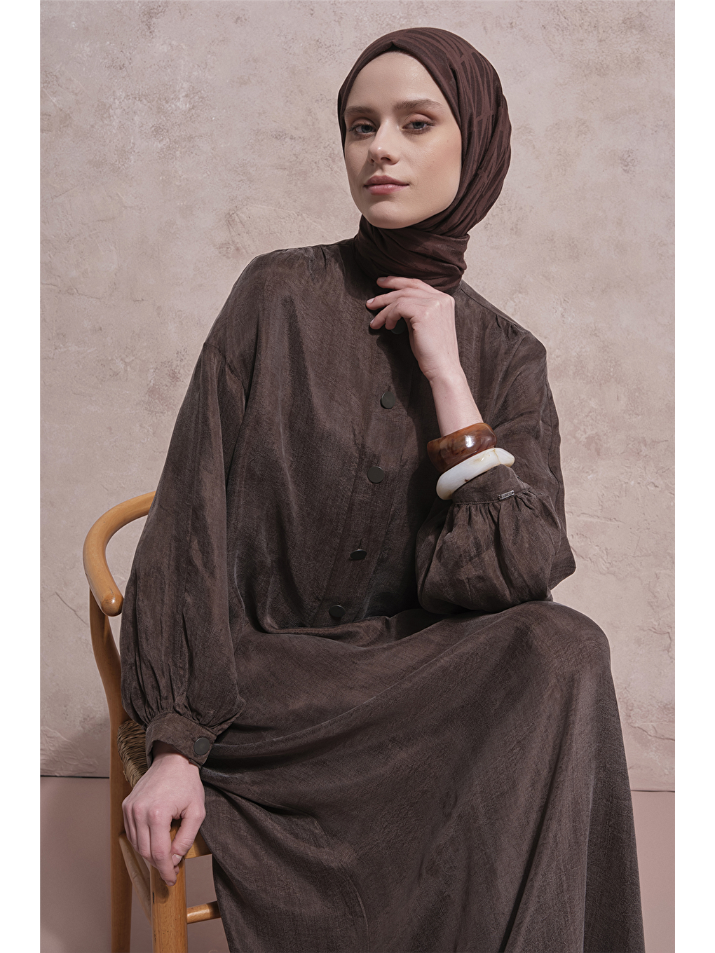 Kahverengi Oversize Kupra Elbise Kakao-8