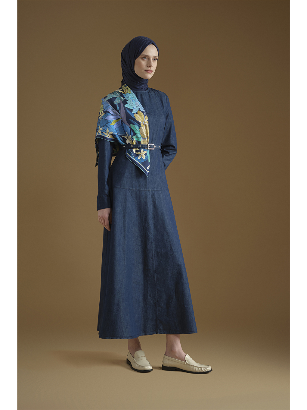 Kemer Detaylı Denim Elbise Lacivert-1