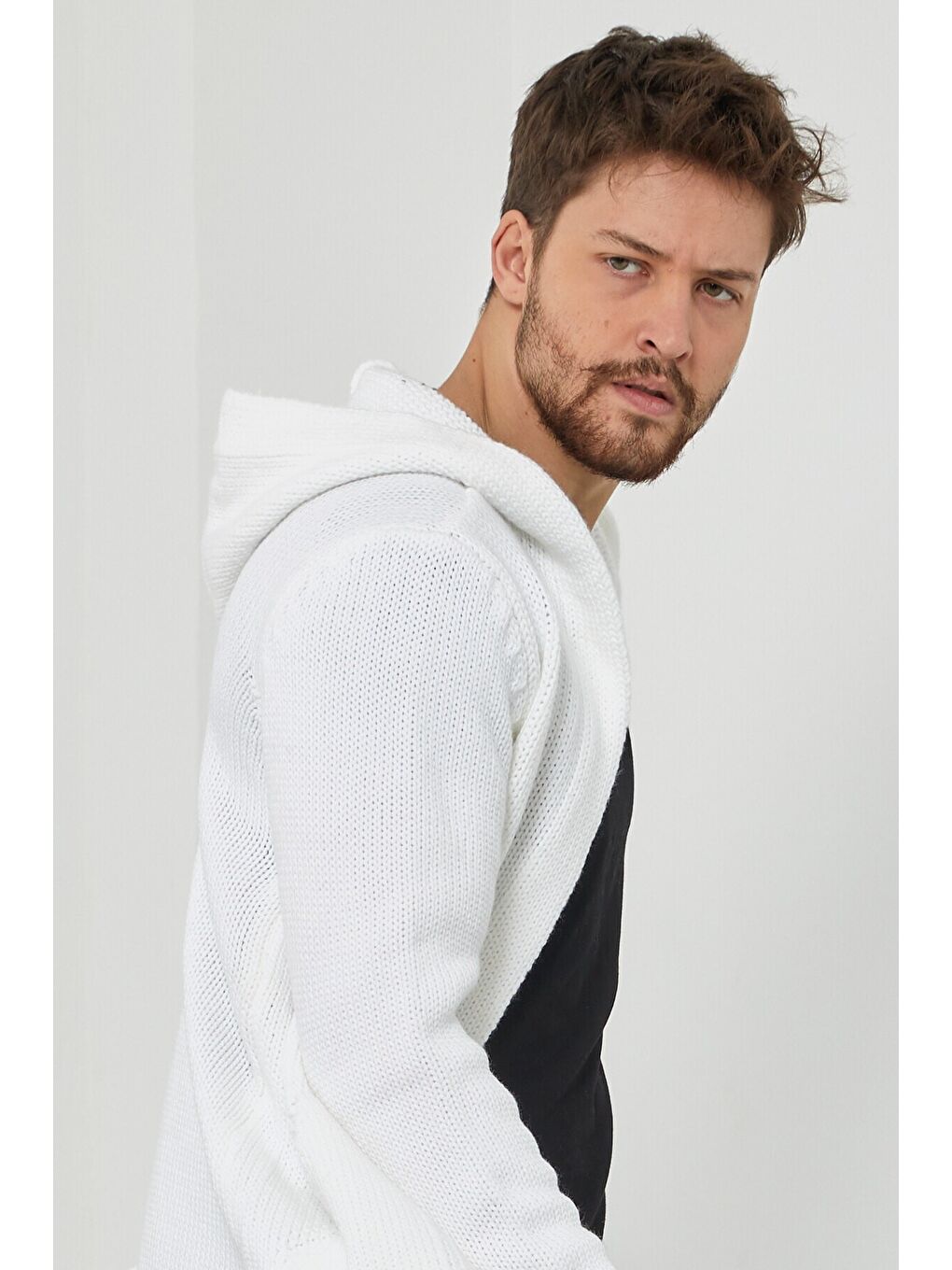 Beyaz Erkek Desenli Triko Hırka- Hrk8085r01s-2