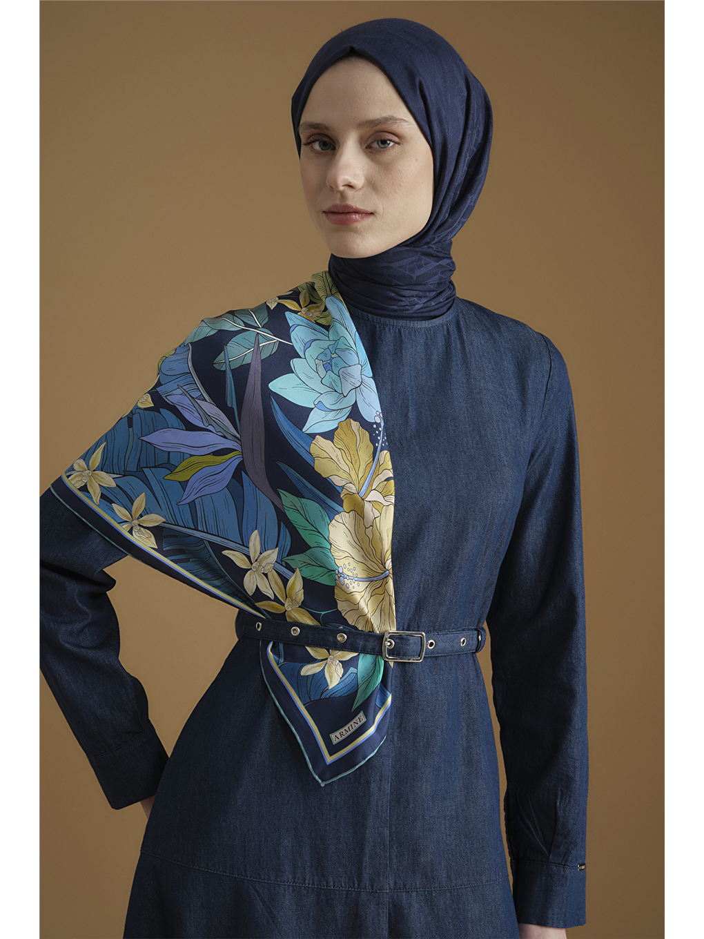 Kemer Detaylı Denim Elbise Lacivert-2