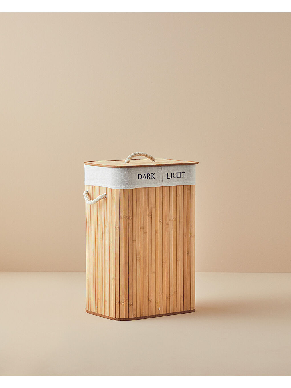 Fancy Katlanabilir 2 Bölmeli Bambu Çamaşır Sepeti Bej-1