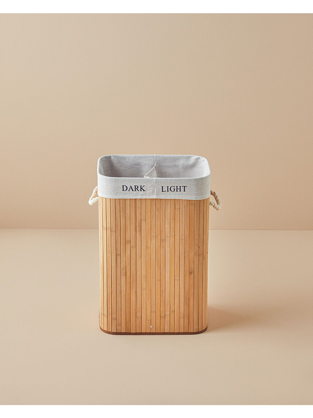Fancy Katlanabilir 2 Bölmeli Bambu Çamaşır Sepeti Bej-2