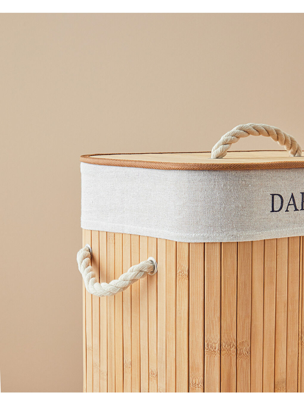 Fancy Katlanabilir 2 Bölmeli Bambu Çamaşır Sepeti Bej-3