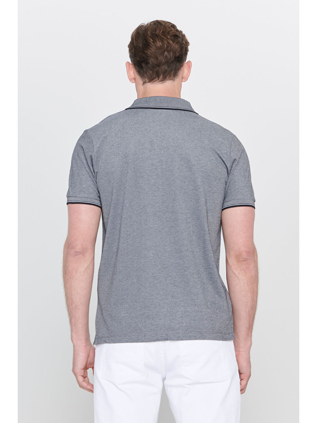 Siyah Erkek SIYAH-GRI-MAVI-ACIK BEJ-MOR 5'li Paket Pamuklu Kumaş Slim Fit Polo Yaka Tişört-10