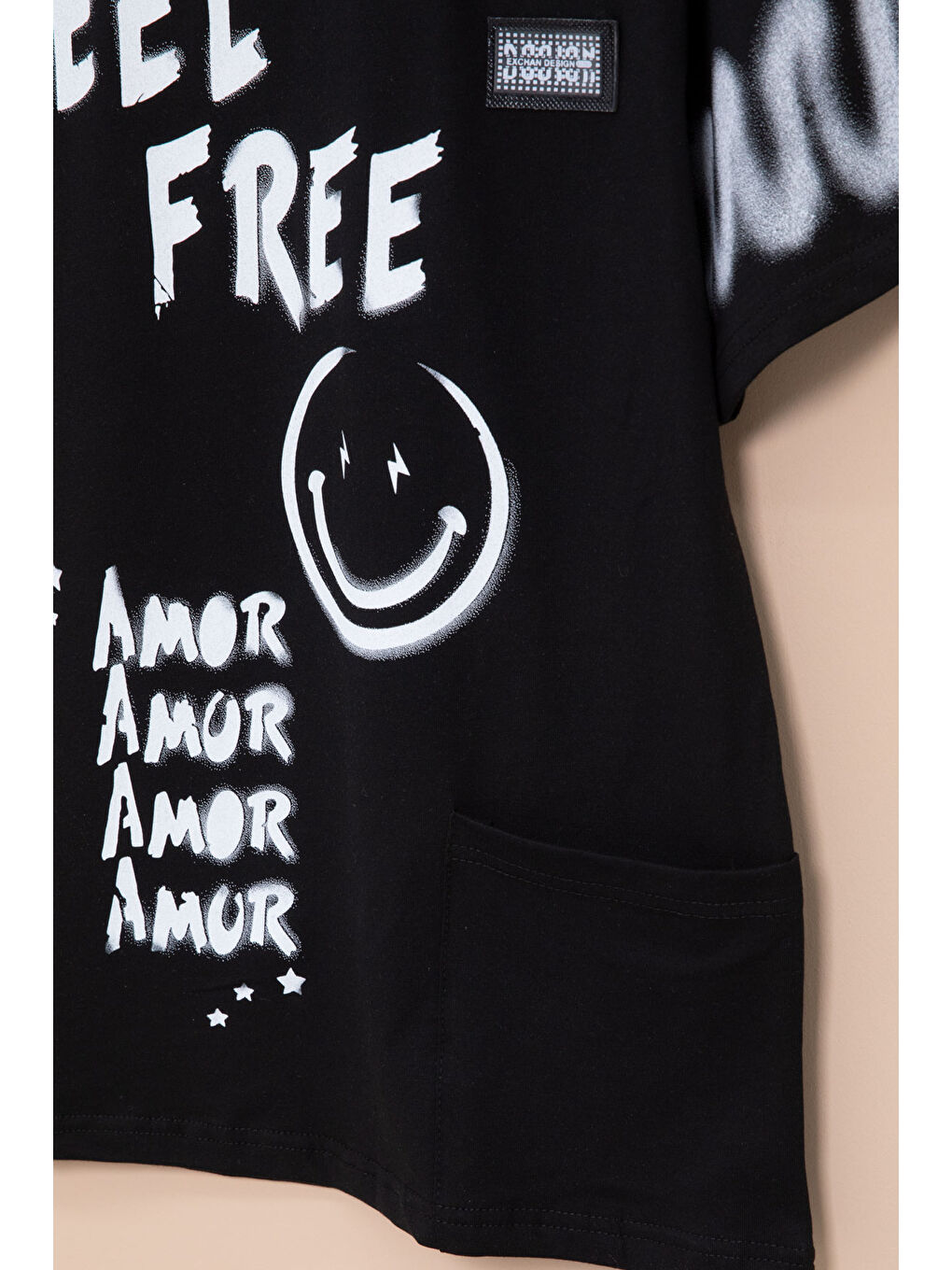 Siyah Cep Detaylı Yazı Baskılı Erkek Çocuk Bisiklet Yaka Tişört 20904-3