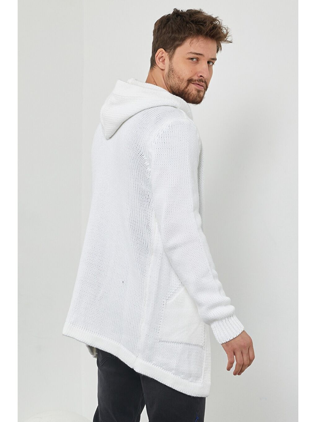 Beyaz Erkek Desenli Triko Hırka- Hrk8085r01s-3