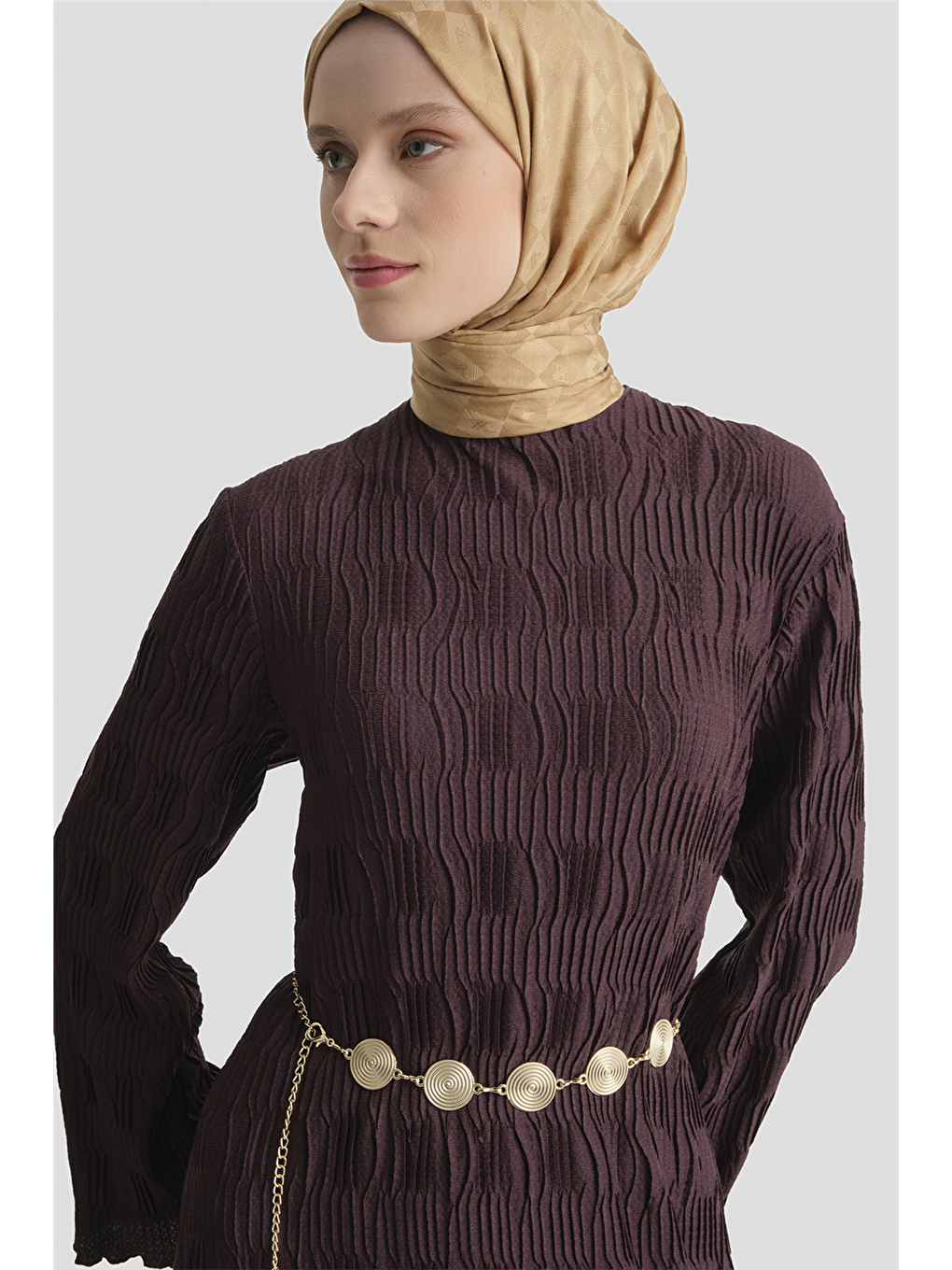 Jakarlı Örme Elbise Mürdüm-3