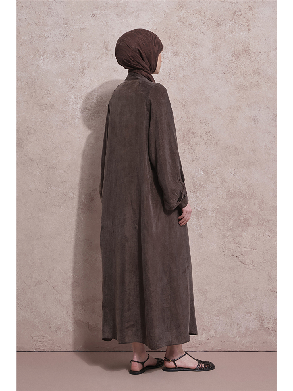 Kahverengi Oversize Kupra Elbise Kakao-9
