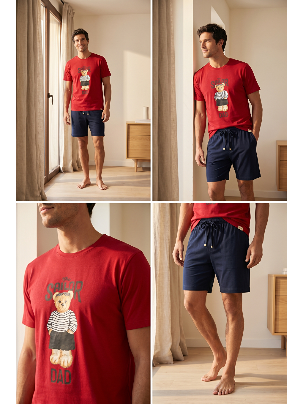 Erkek The Sailor Teddy Baskılı Kırmızı Şortlu Takım-2