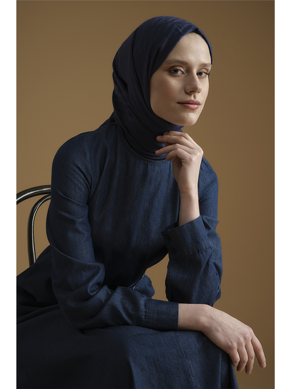 Kemer Detaylı Denim Elbise Lacivert-4