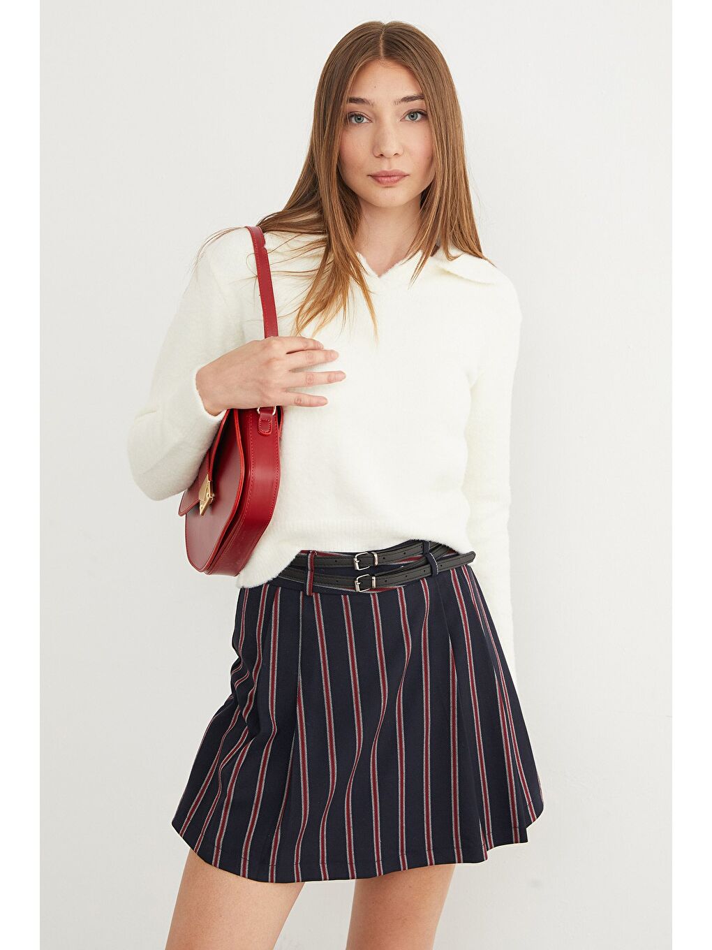 Ekru Basic Gömlek Yaka Sakallı Kazak-2