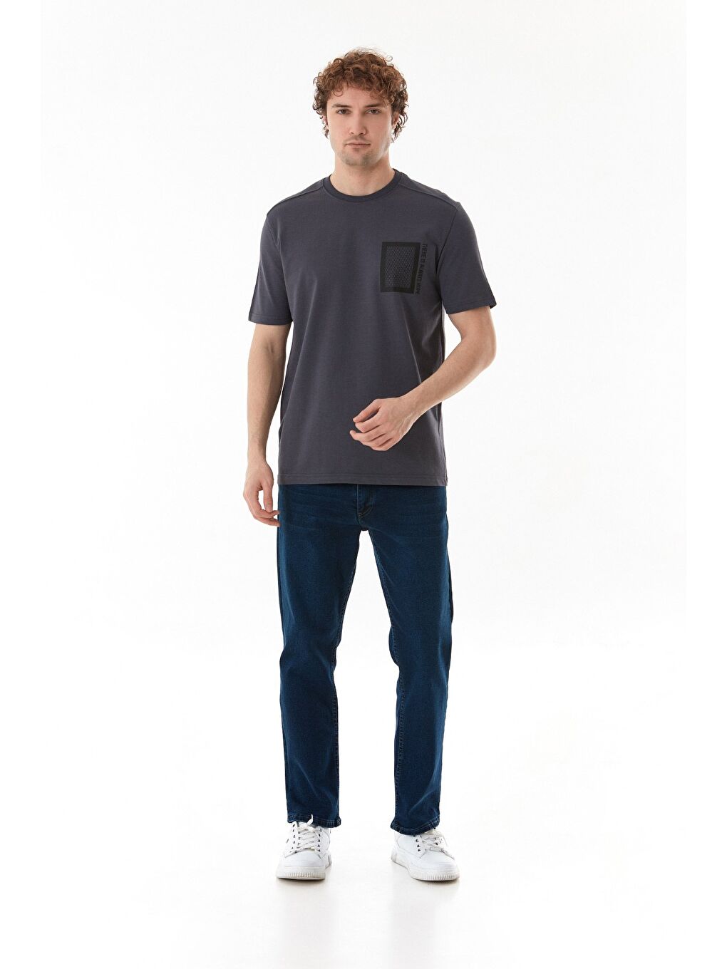 Gri Baskılı Bisiklet Yaka Tişört-2