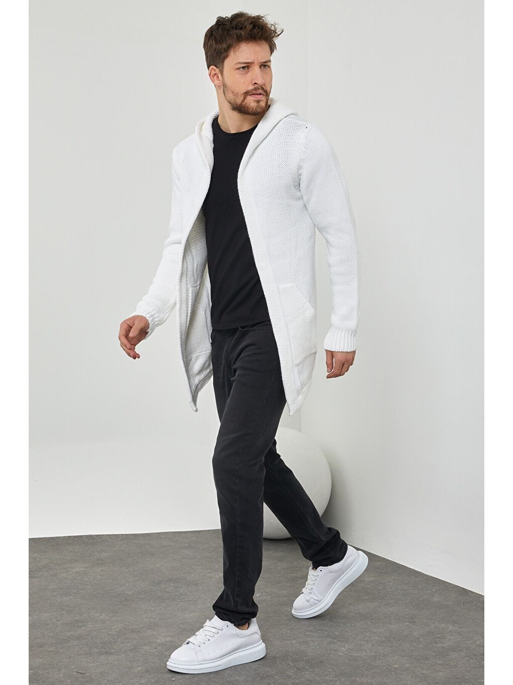 Beyaz Erkek Desenli Triko Hırka- Hrk8085r01s-4