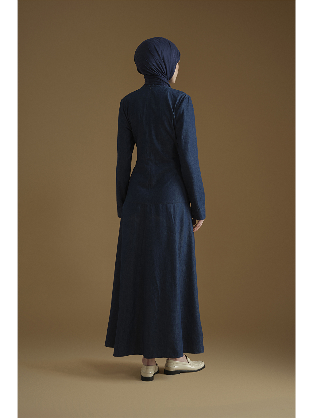 Kemer Detaylı Denim Elbise Lacivert-6