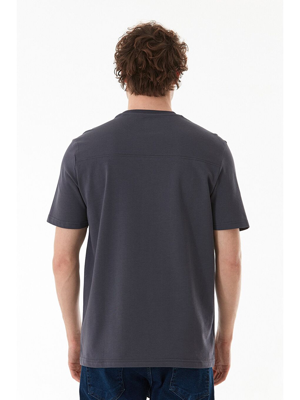 Gri Baskılı Bisiklet Yaka Tişört-3