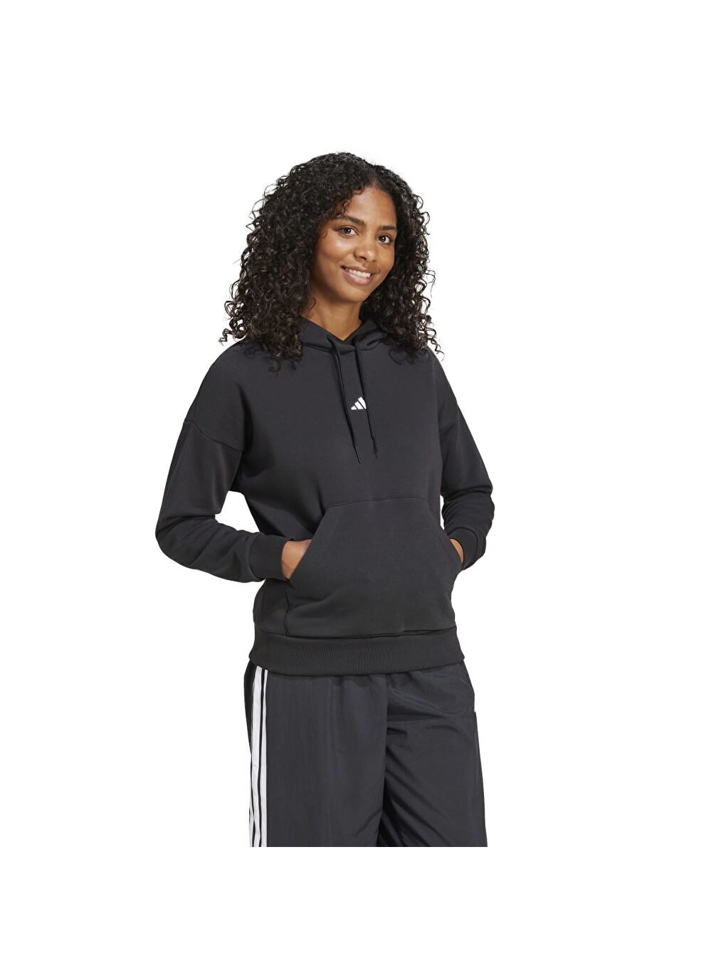 Small Logo Feel Cozy Kadın Siyah Kapüşonlu Sweatshirt-2