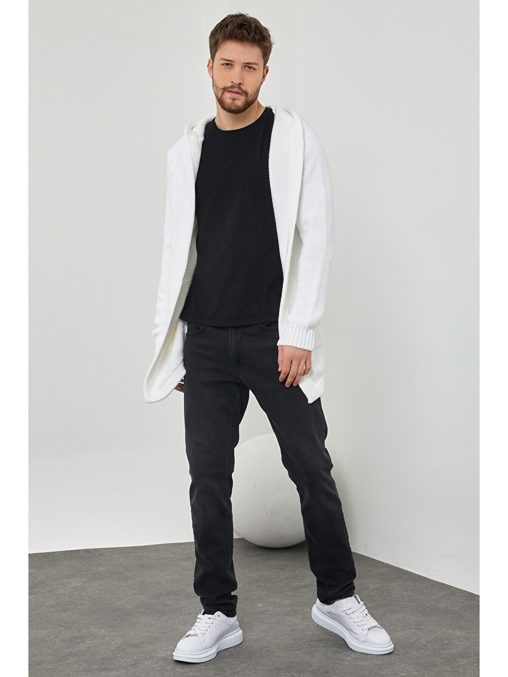 Beyaz Erkek Desenli Triko Hırka- Hrk8085r01s-5