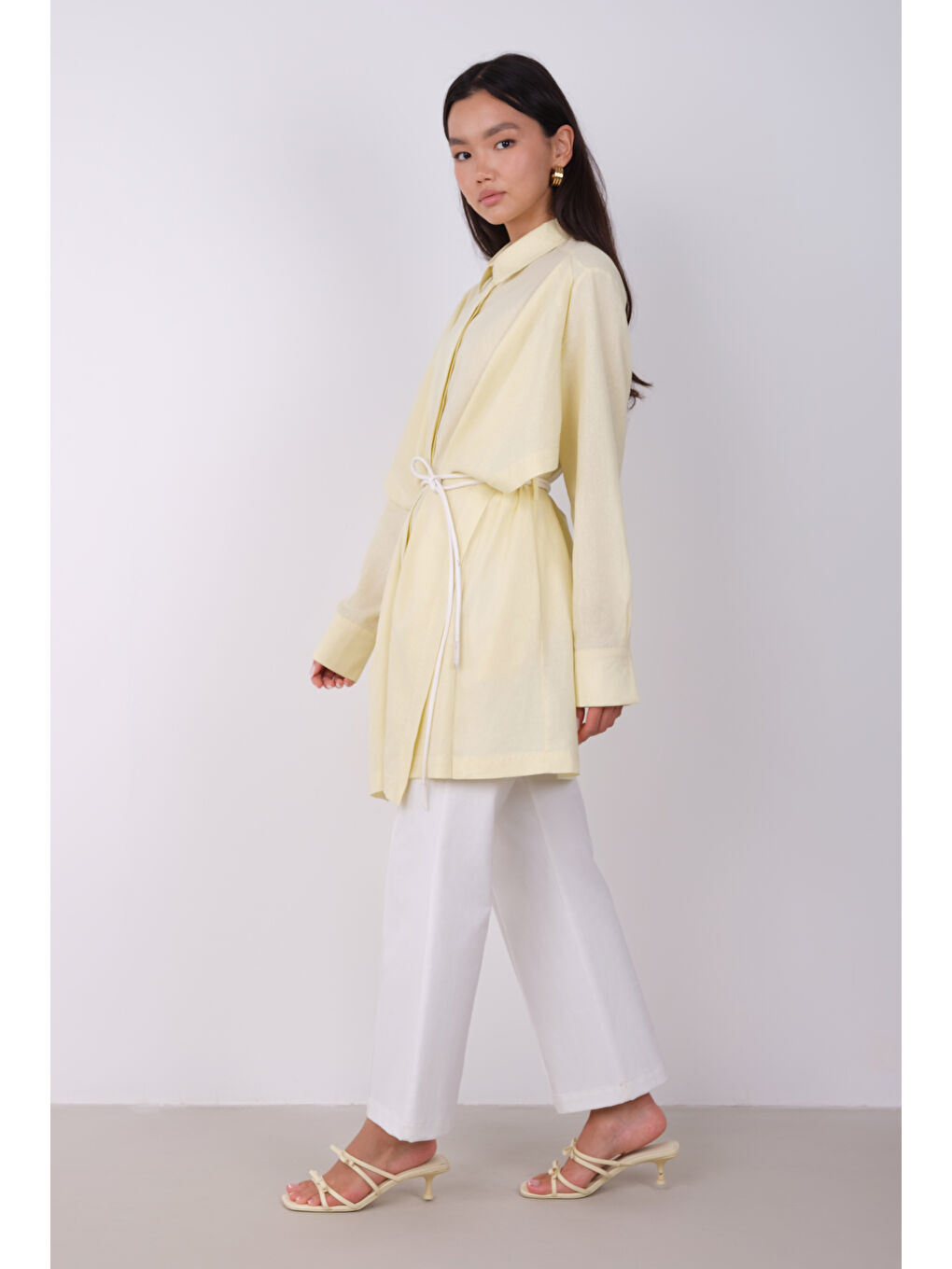 Geniş Parçalı Tasarım Gömlek Soft Sarı-3