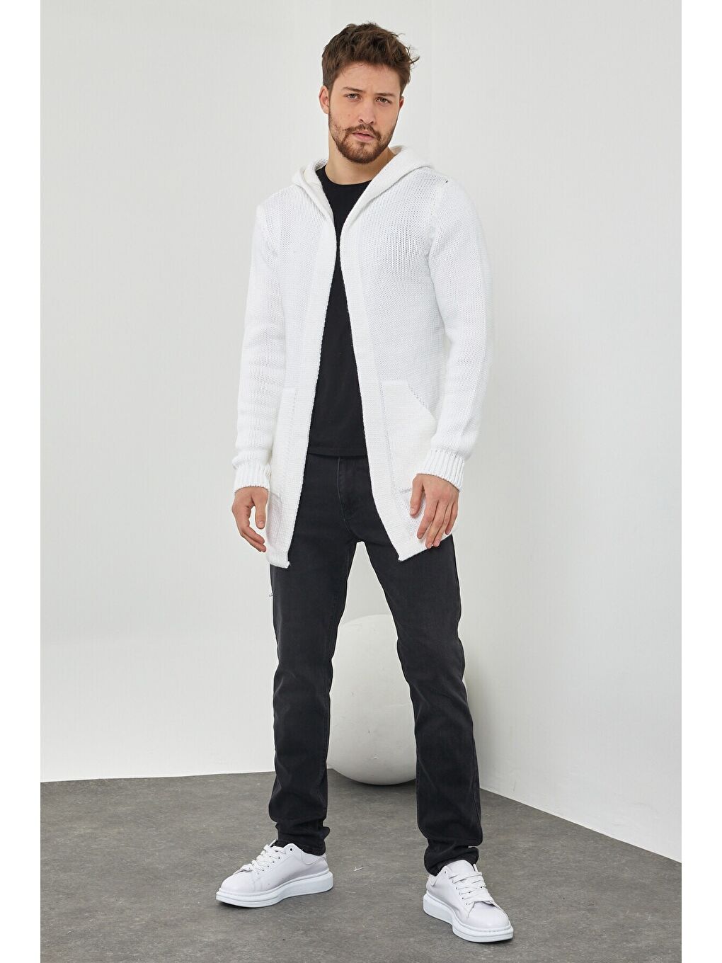 Beyaz Erkek Desenli Triko Hırka- Hrk8085r01s-6