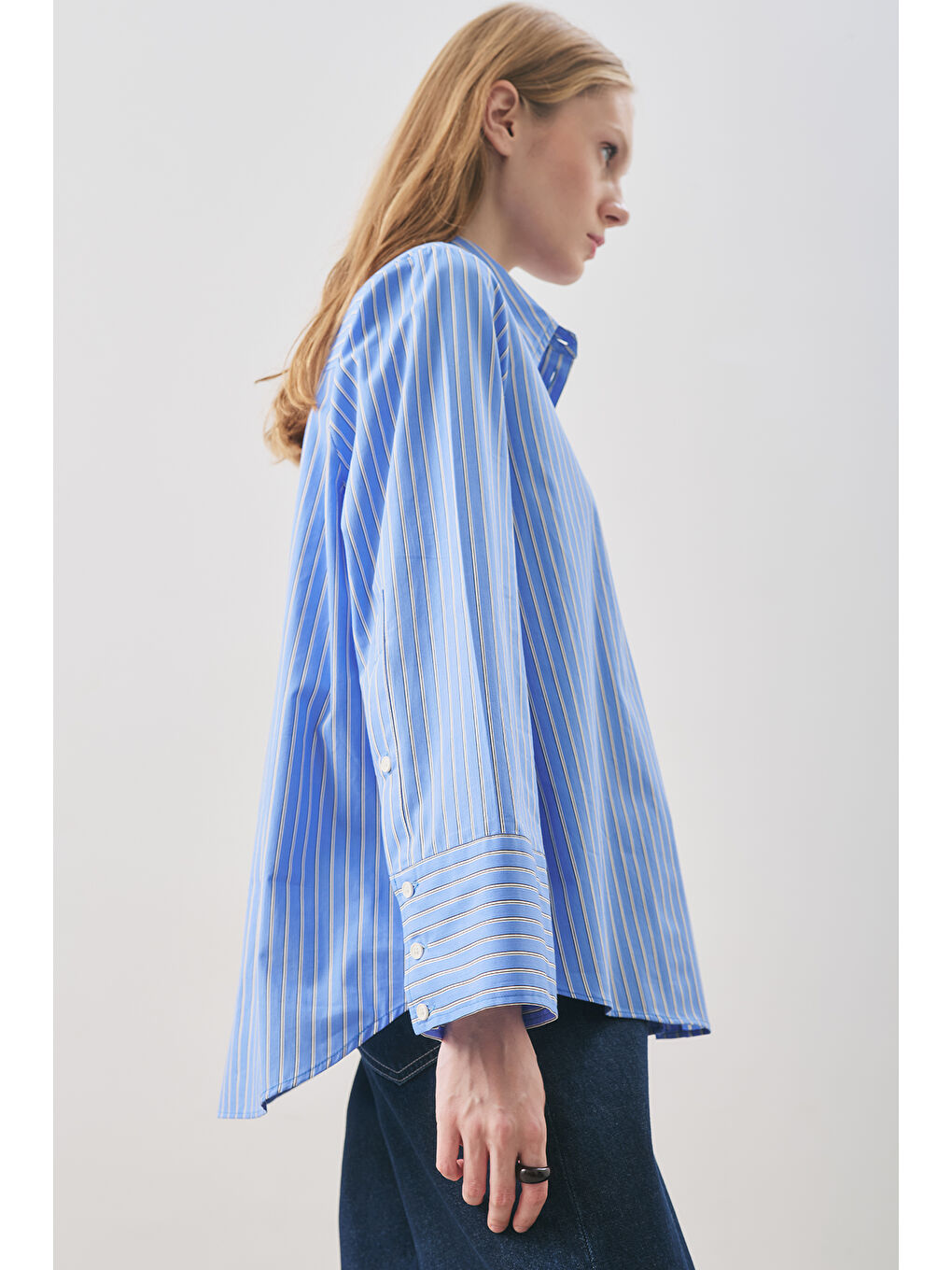 Oversıze Çizgili Gömlek Mavi Çizgi-4