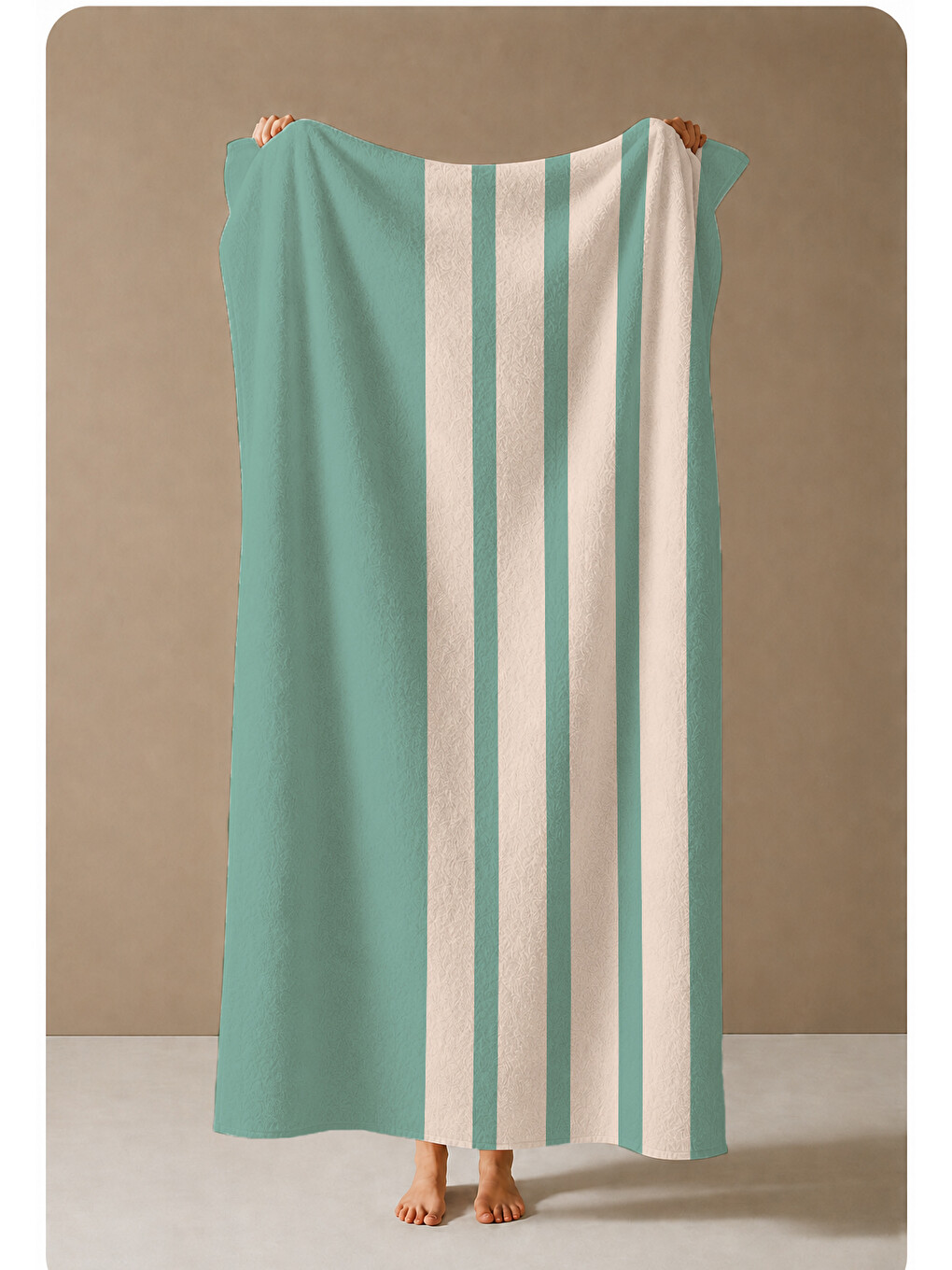 Ekru Mint Krem Kalın Dikey Çizgili 70x150 Cm Dijital Baskılı Plaj Ve Banyo Havlusu-3