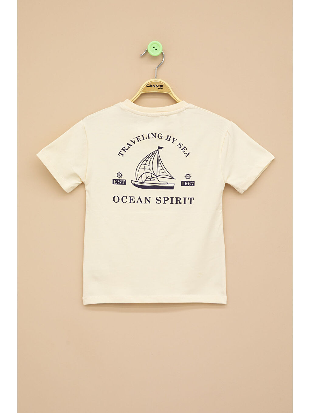 Ekru Krem Ayıcık Baskılı Cepli Erkek Bebek Tişört 20937-2