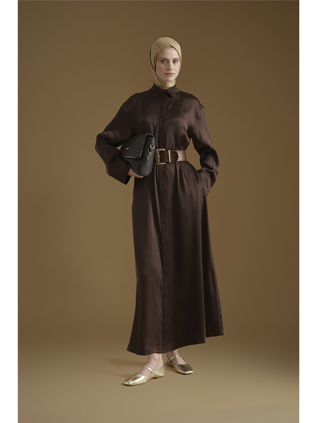 Kupra Gömlek Elbise Kahverengi-1