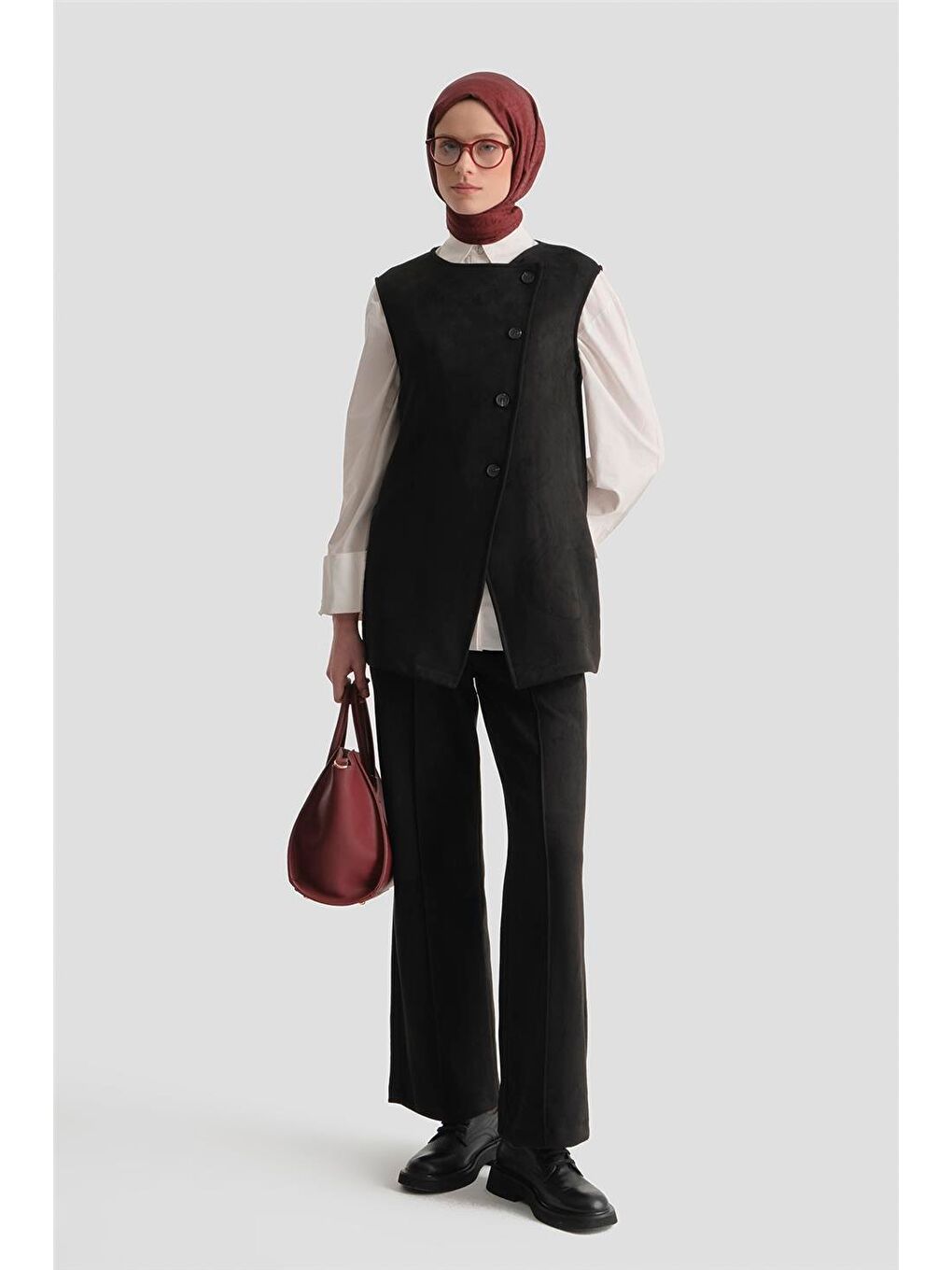 Yelekli Süet Takım 25Kd4395 Siyah