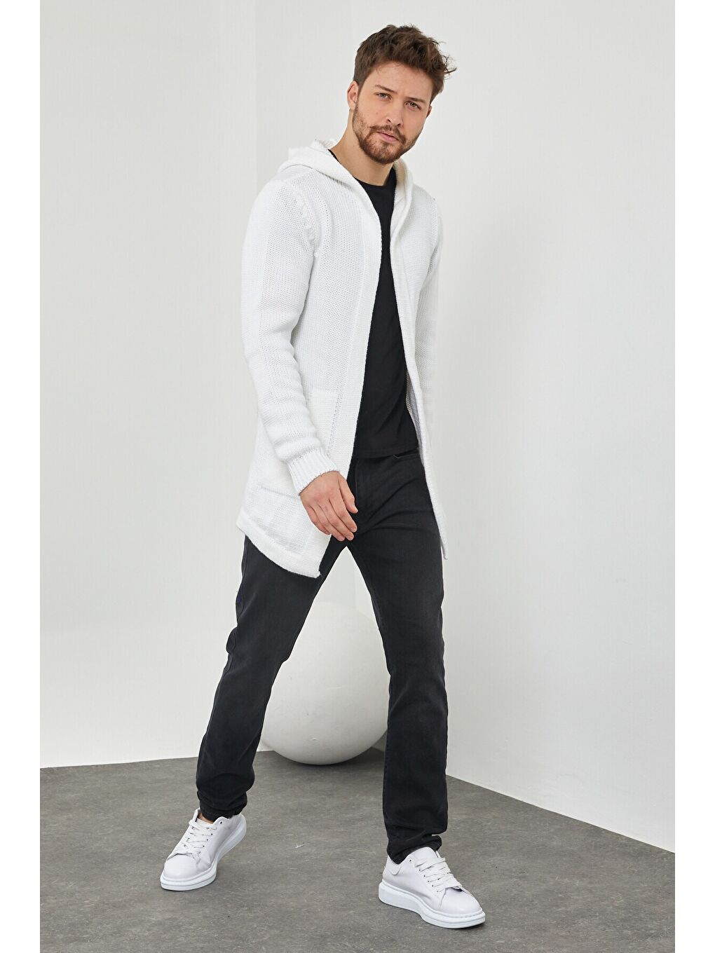 Beyaz Erkek Desenli Triko Hırka- Hrk8085r01s-7