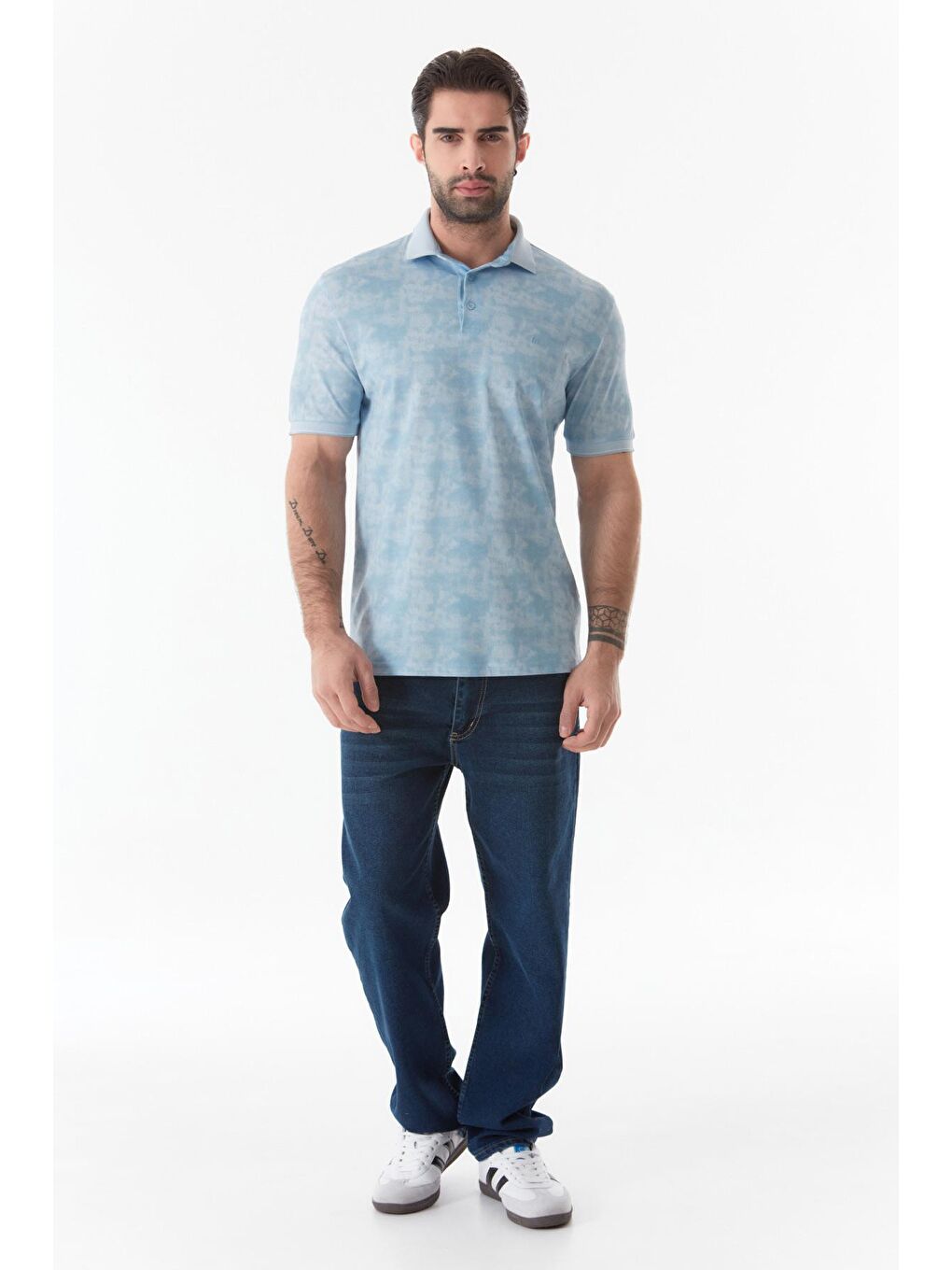 Mavi Baskılı Polo Yaka Tişört-4