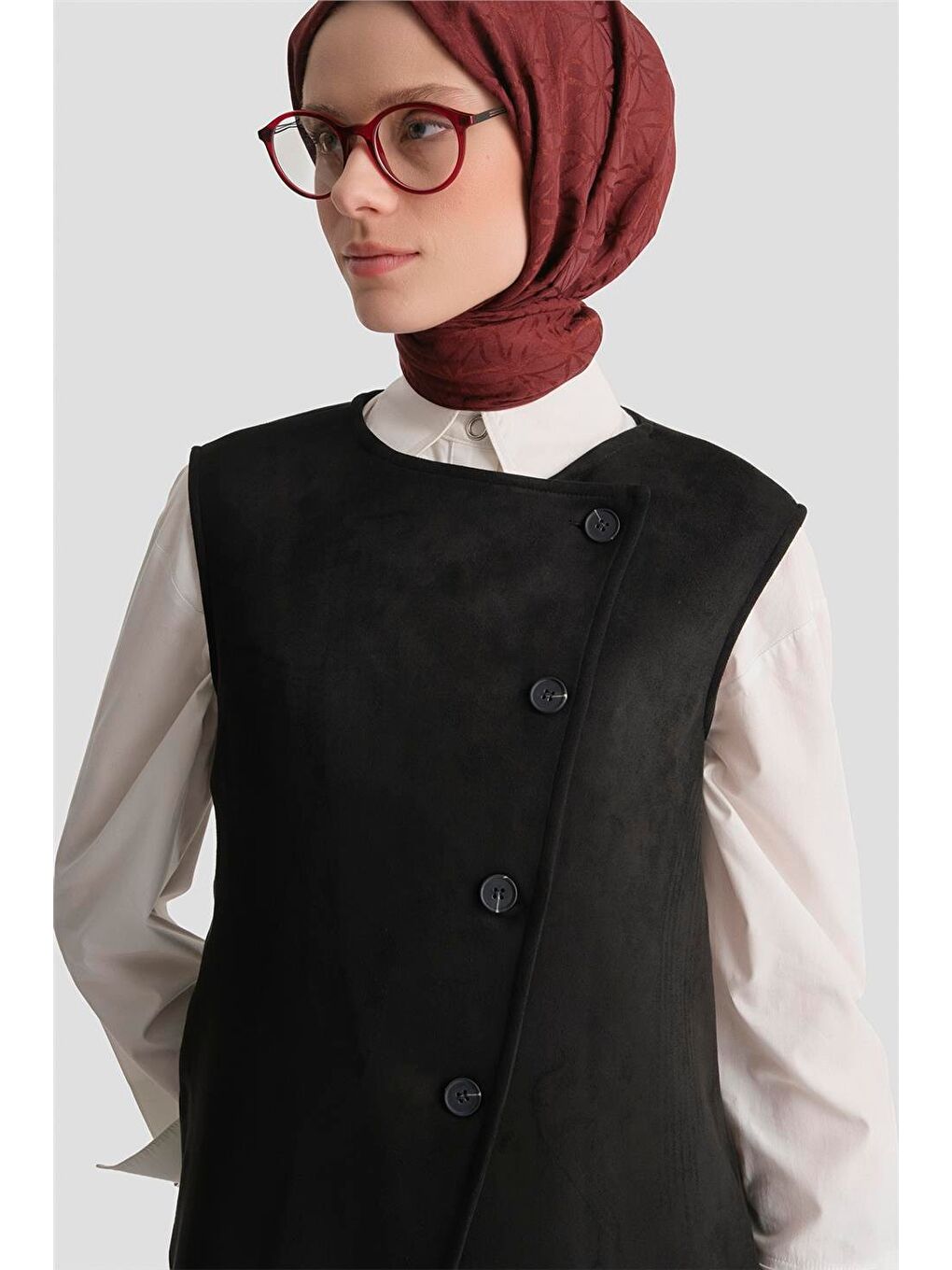 Yelekli Süet Takım 25Kd4395 Siyah-1