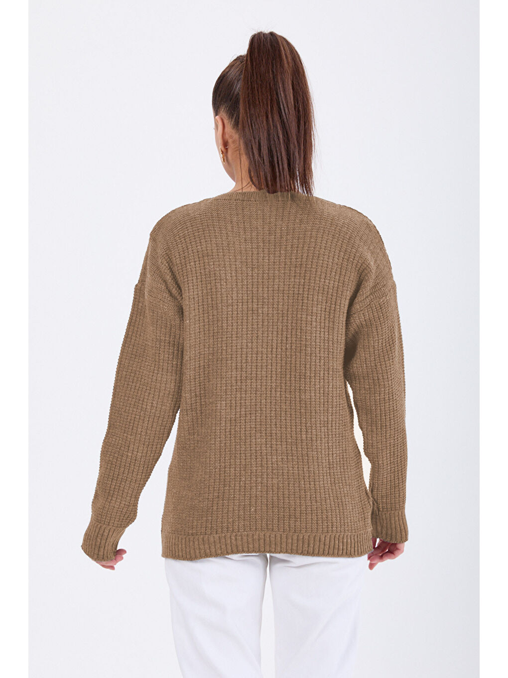 Bej Çiçek Nakış Detaylı Triko Hırka Vizon - 27662-3