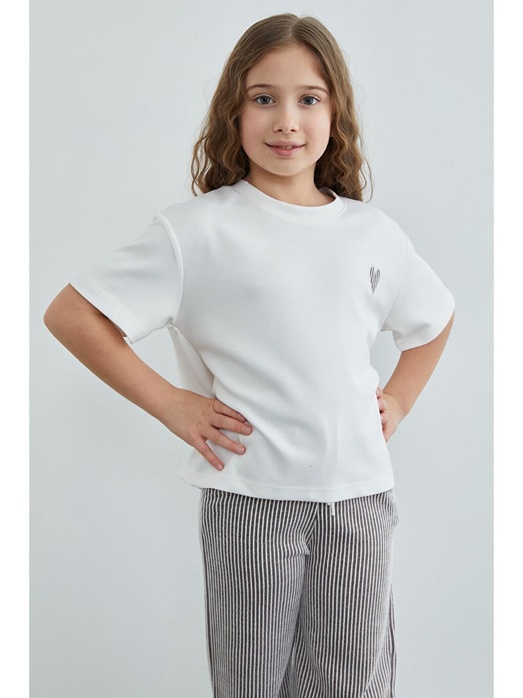 Kahverengi Çizgili Bisiklet Yaka Kız Çocuk 2 Li Takım-4