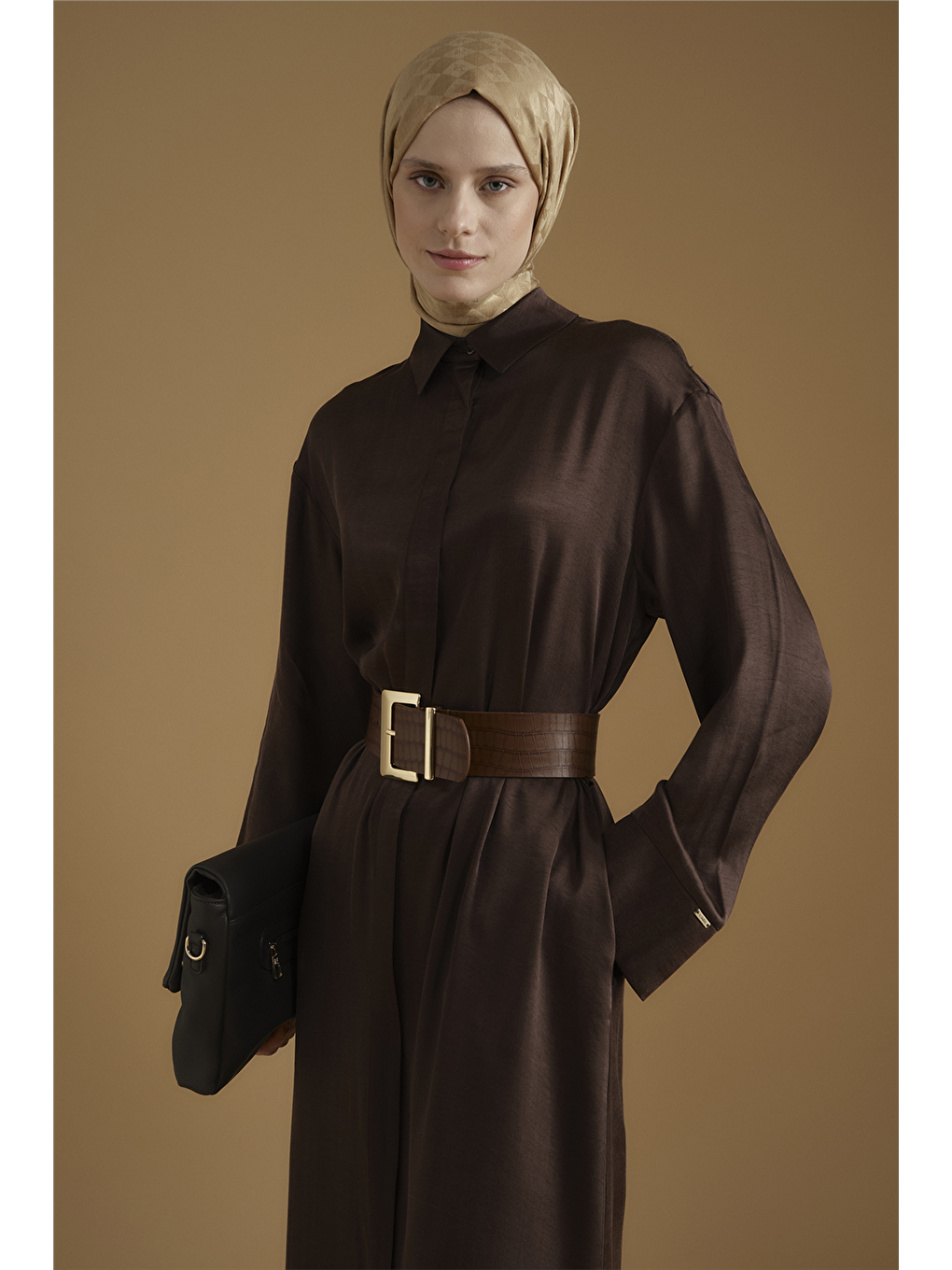 Kupra Gömlek Elbise Kahverengi-3