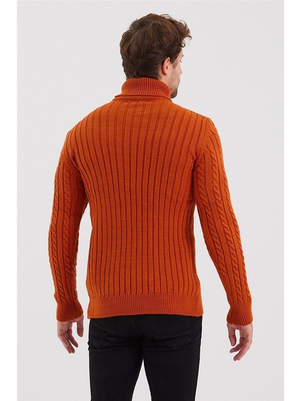 Kahverengi Erkek Örgü Desenli Triko Kazak-trz8152r03s-3