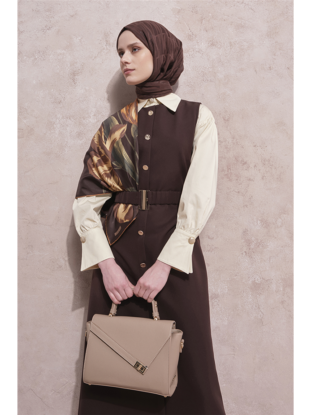 Kemerli Jile Elbise Kahverengi-2