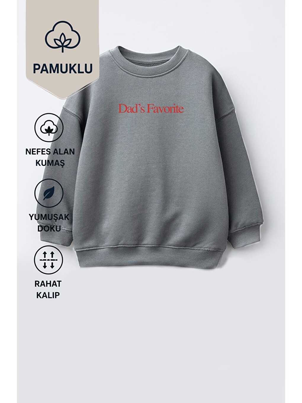 Antrasit Unisex Çocuk 3 İplik Kumaş Slogan Baskılı Sweatshirt-1