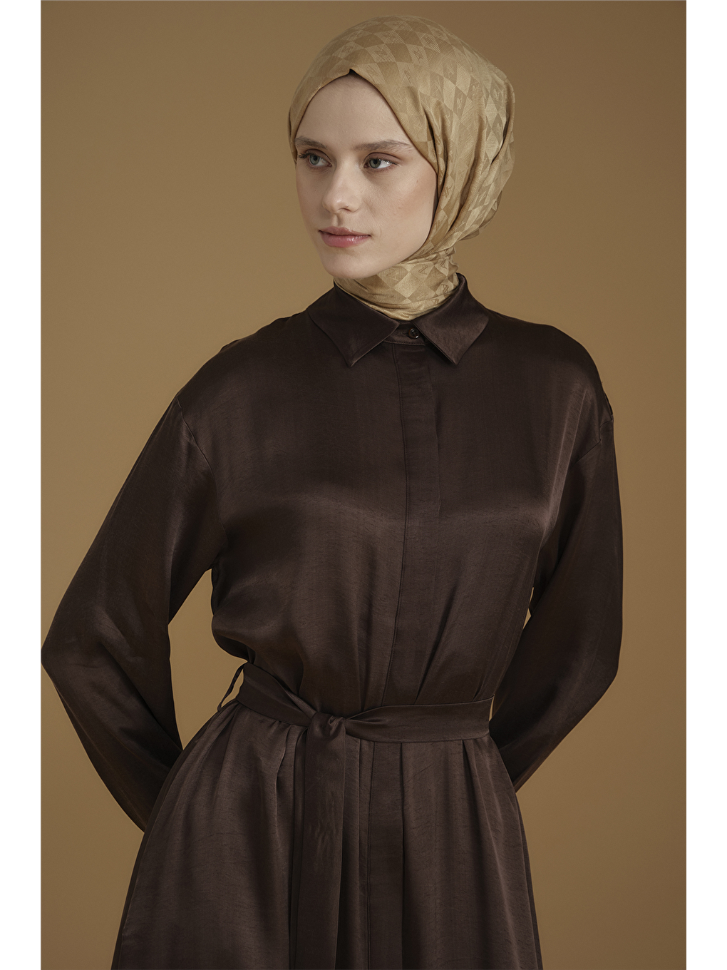 Kupra Gömlek Elbise Kahverengi-4