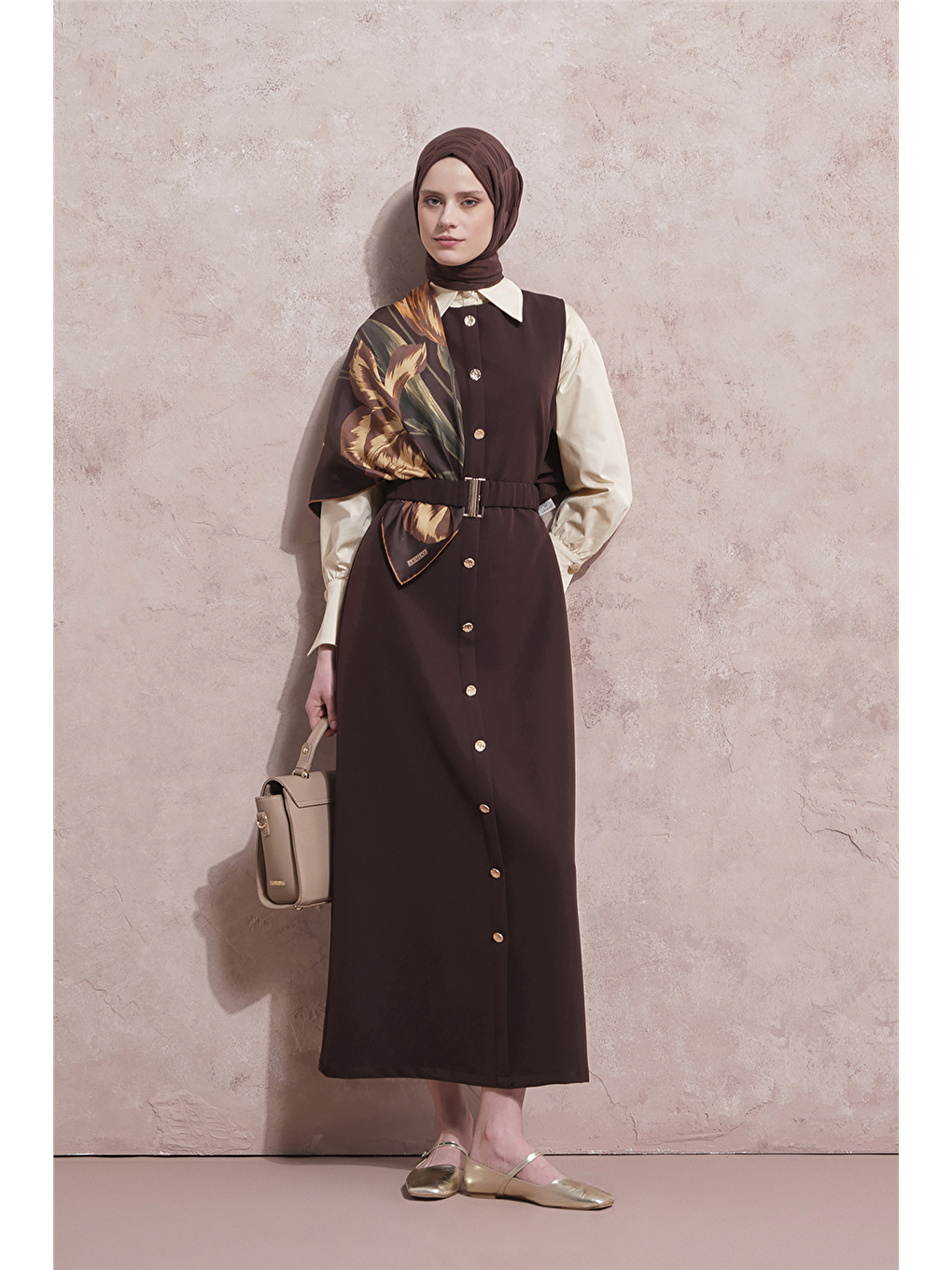 Kemerli Jile Elbise Kahverengi-3