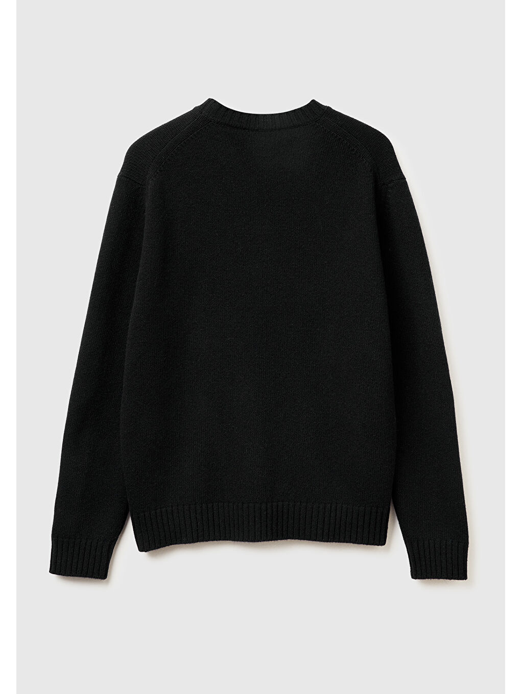 Erkek Siyah Yün Karışımlı Önü Logo İşlemeli Bisiklet Yaka Kazak-1