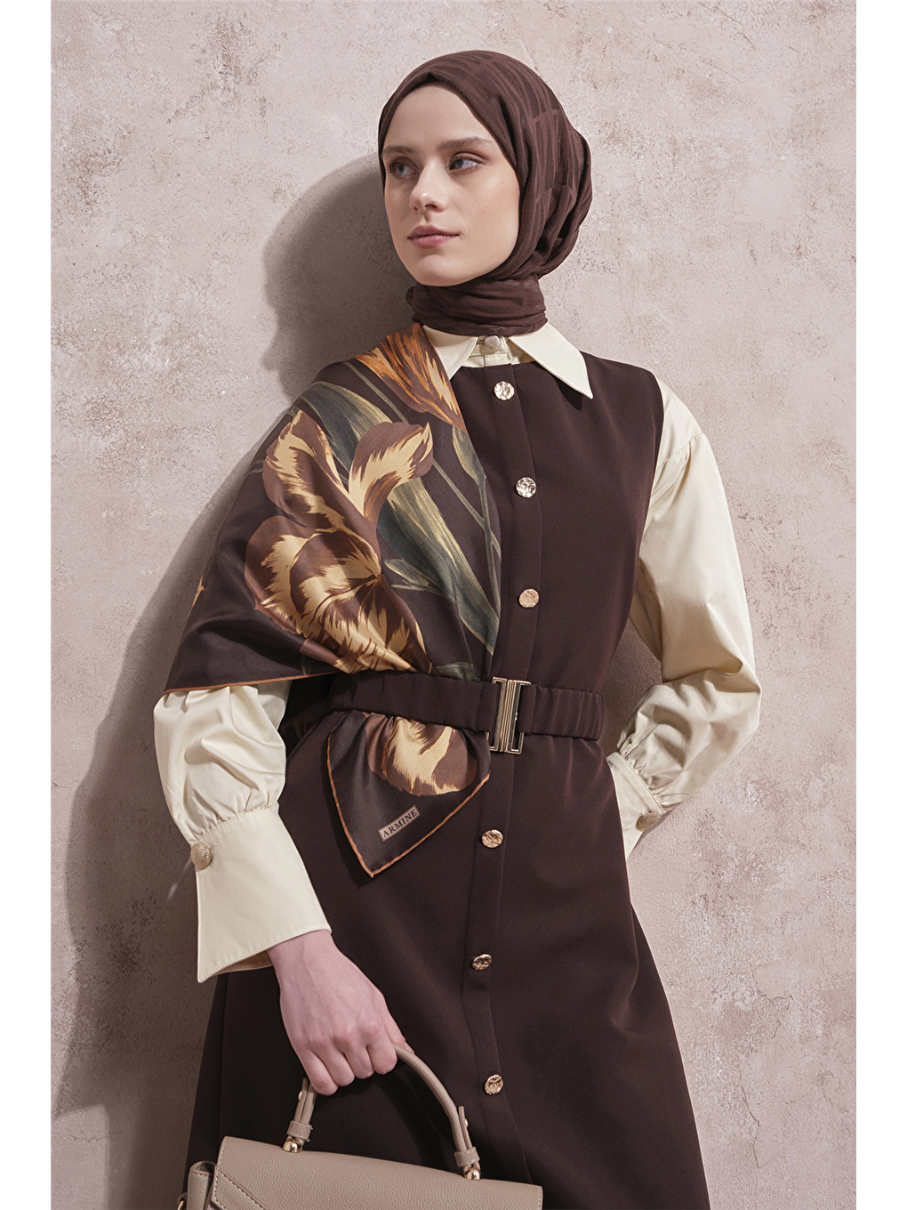 Kemerli Jile Elbise Kahverengi-4