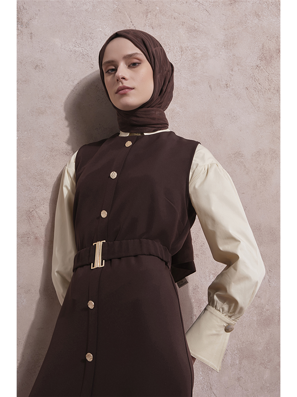 Kemerli Jile Elbise Kahverengi-5