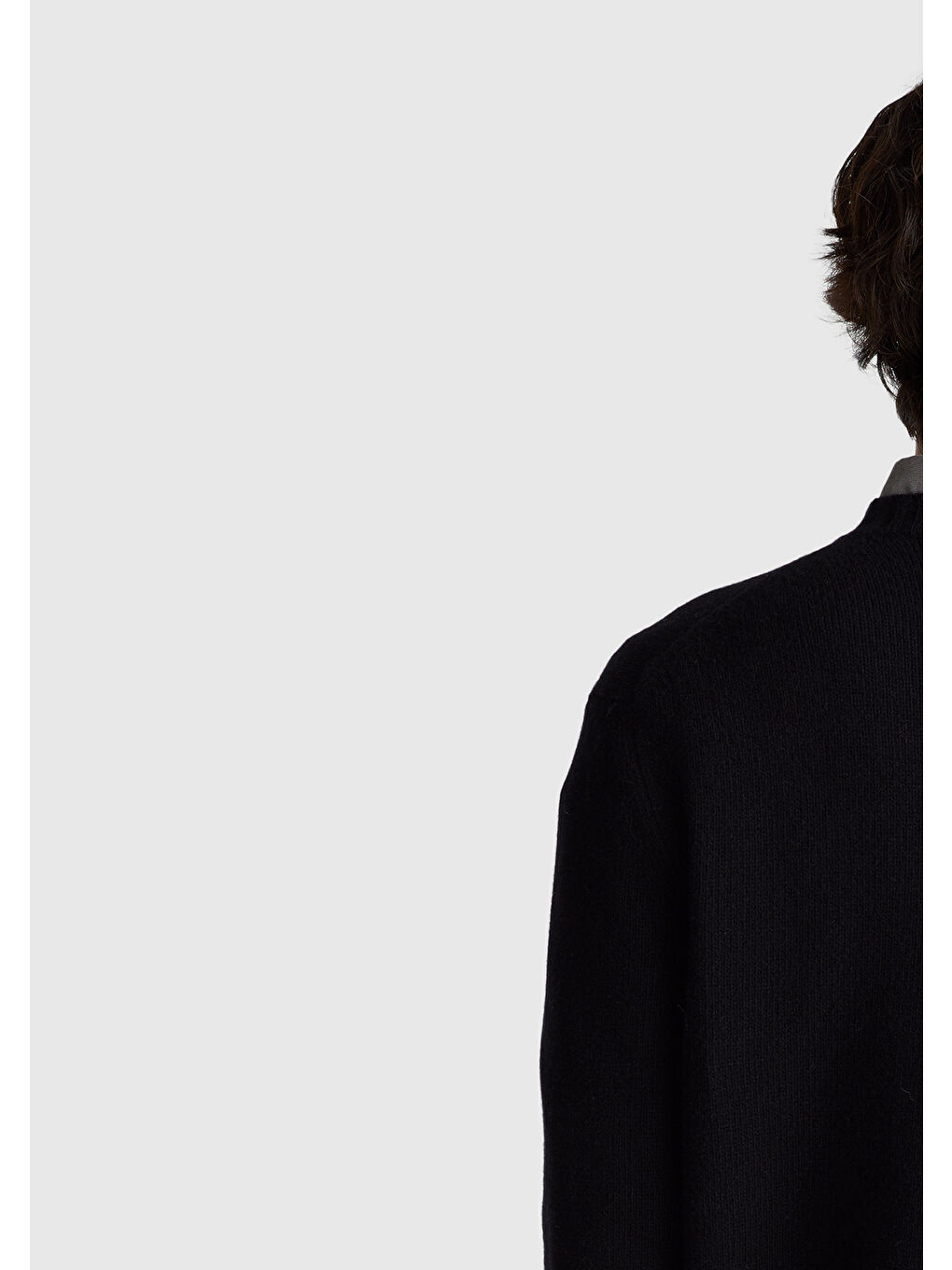 Erkek Siyah Yün Karışımlı Önü Logo İşlemeli Bisiklet Yaka Kazak-3