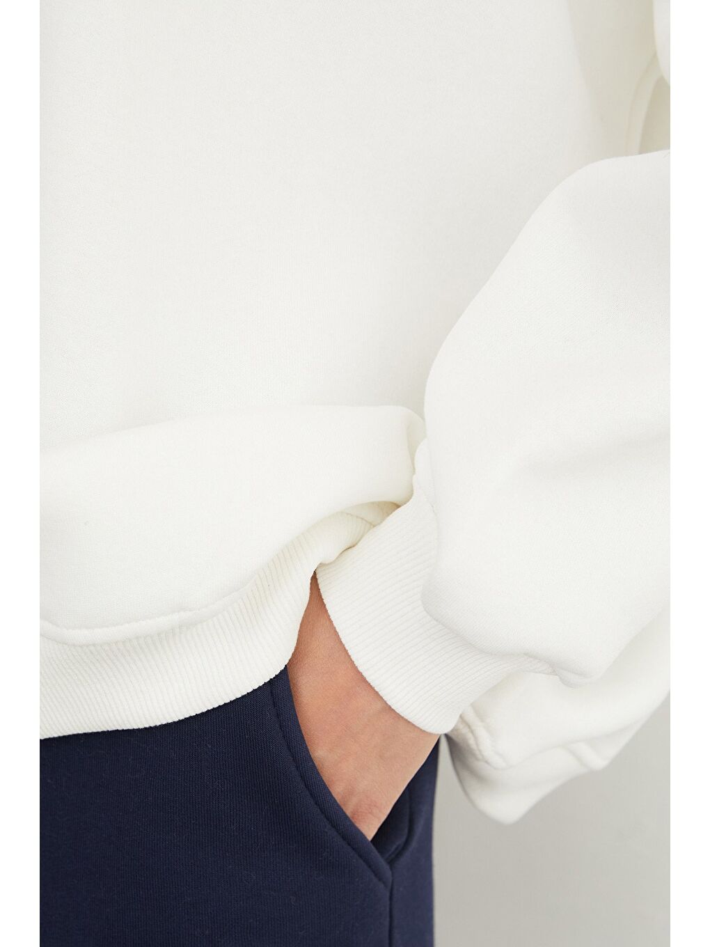 Ekru 3 İplik Basic Oversize Sweatshirt-3