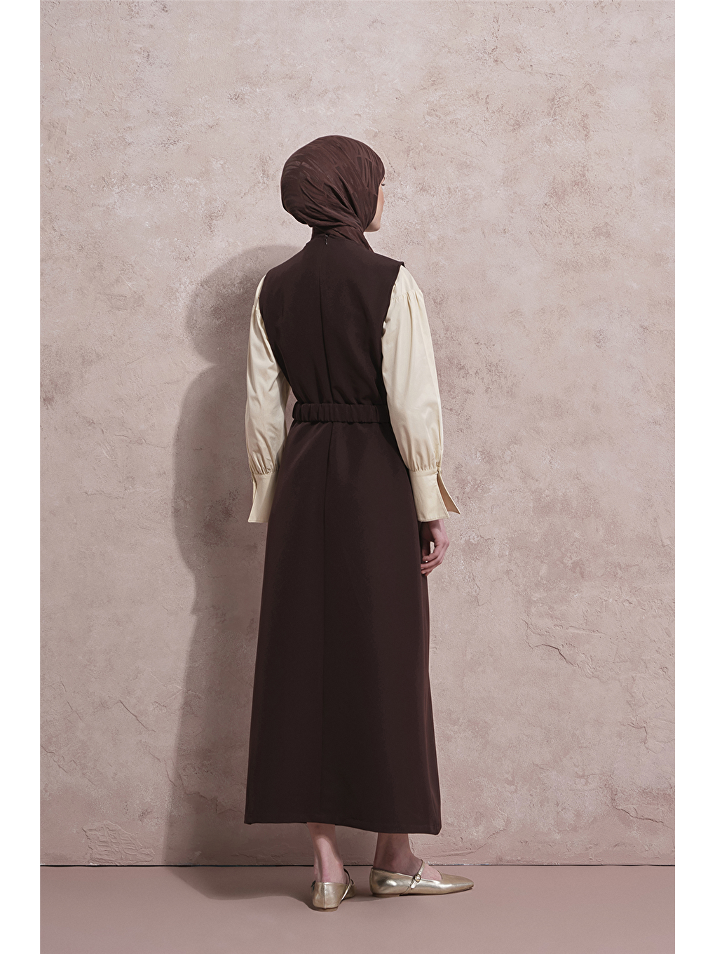 Kemerli Jile Elbise Kahverengi-6