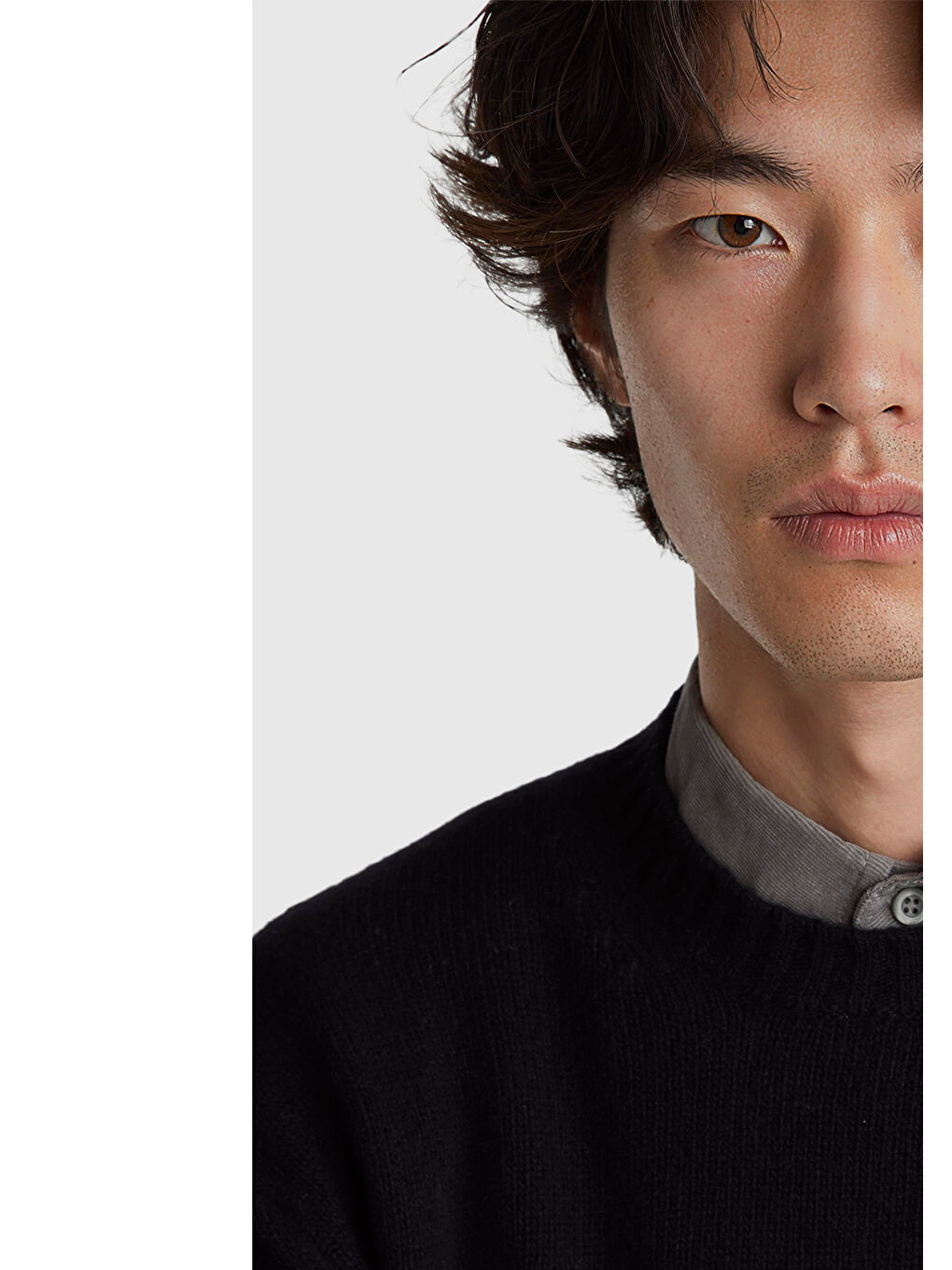 Erkek Siyah Yün Karışımlı Önü Logo İşlemeli Bisiklet Yaka Kazak-5