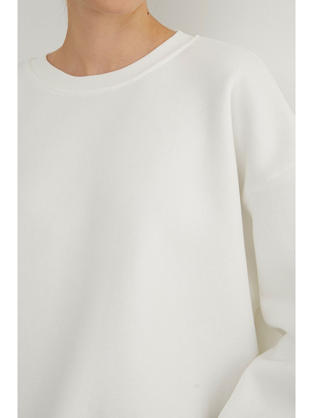 Ekru 3 İplik Basic Oversize Sweatshirt-4