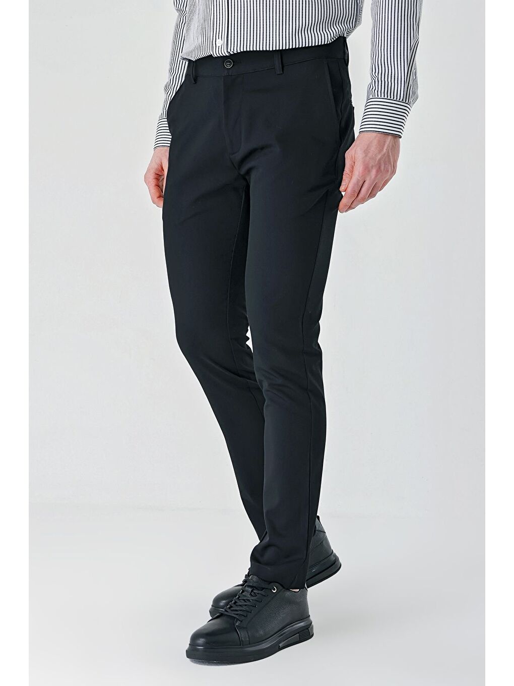 Siyah Esnek Yandan Cepli Casual Slim Fit Chino Pantolon 1003240113