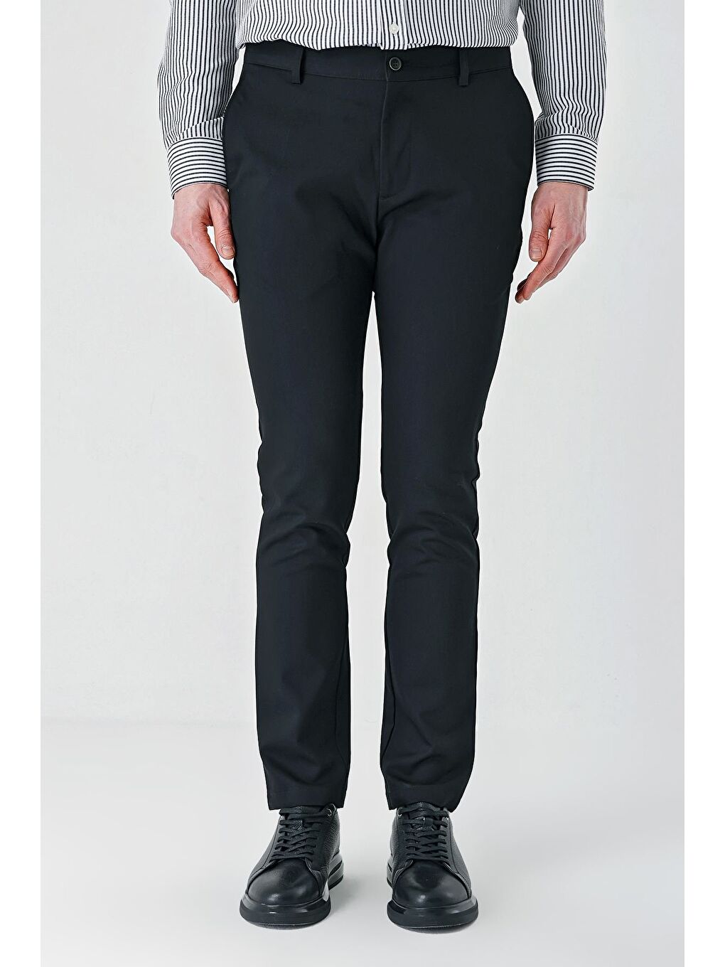 Siyah Esnek Yandan Cepli Casual Slim Fit Chino Pantolon 1003240113-1