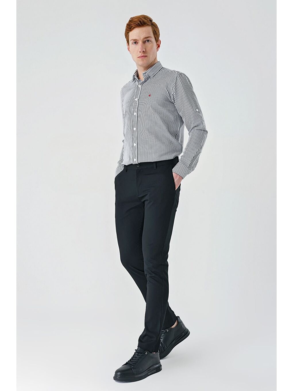 Siyah Esnek Yandan Cepli Casual Slim Fit Chino Pantolon 1003240113-3